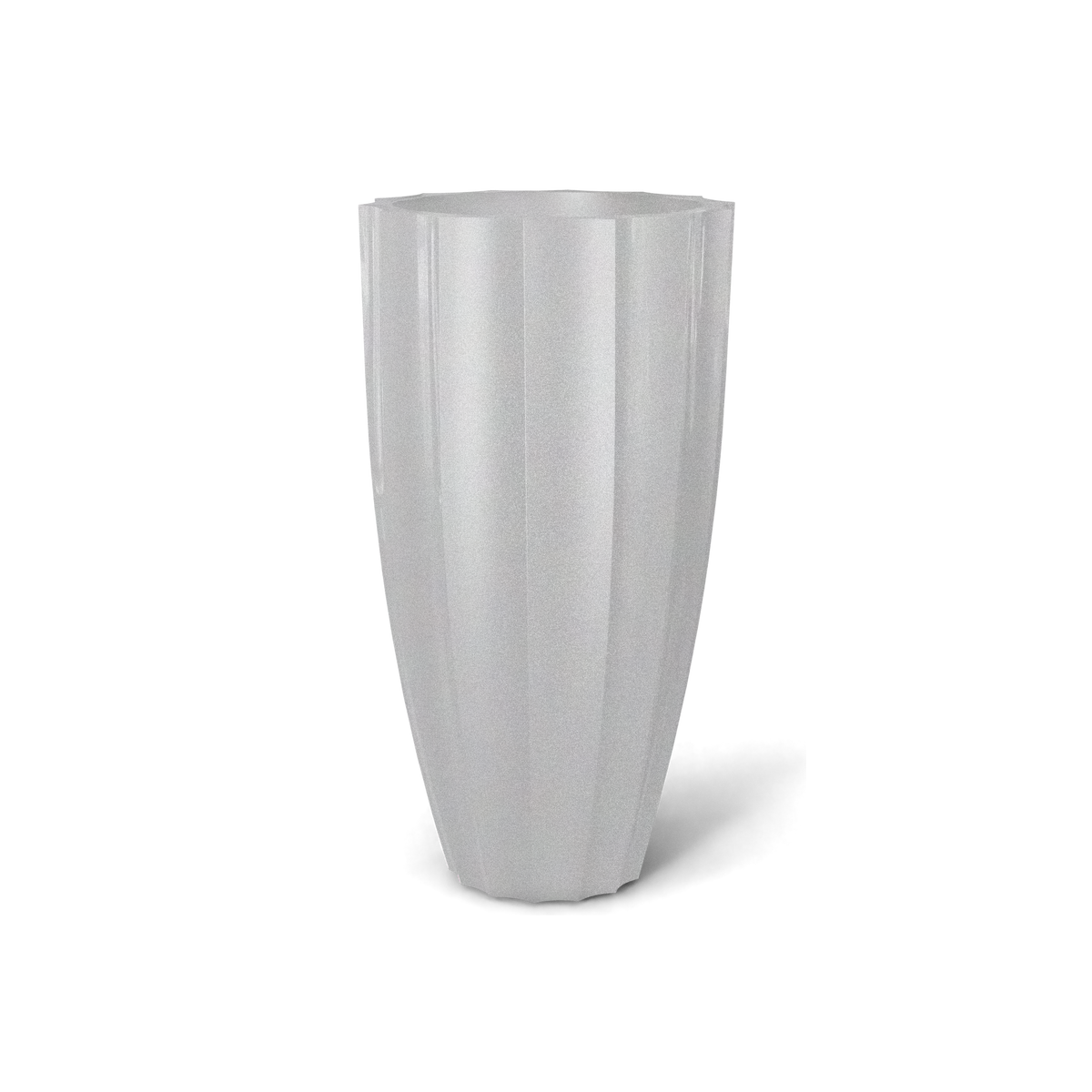 San Jose tall fluted fiberglass planter in Metallic Silver, 16 × 30 in, studio render