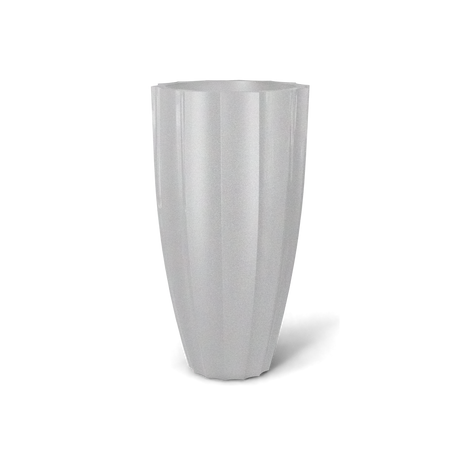 San Jose tall fluted fiberglass planter in Metallic Silver, 16 × 30 in, studio render