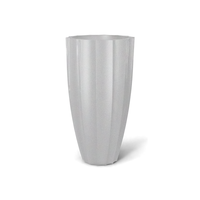 San Jose tall fluted fiberglass planter in Metallic Silver, 16 × 30 in, studio render