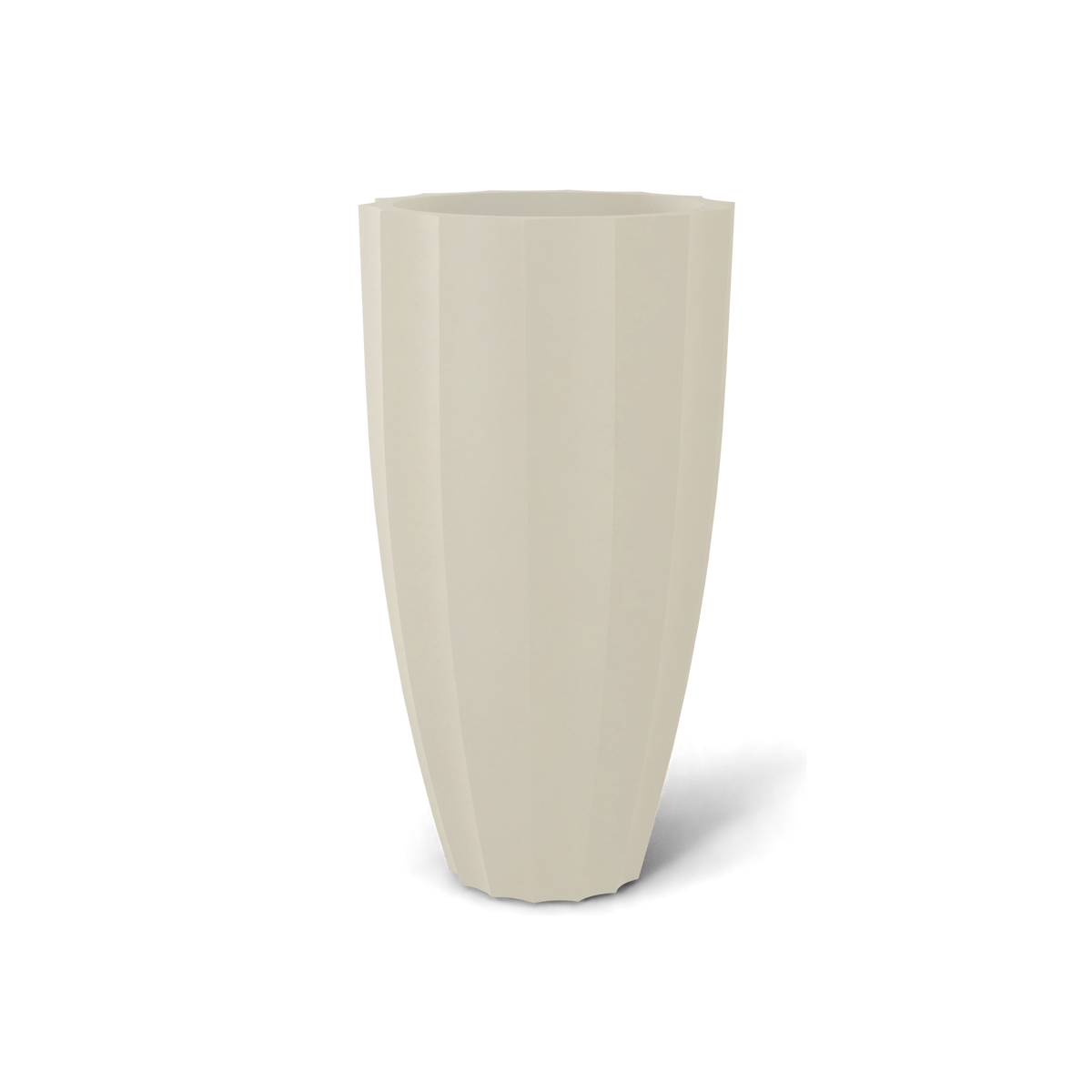 San Jose tall fluted fiberglass planter in Satin Beige, 16 × 30 in, studio render