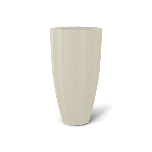San Jose tall fluted fiberglass planter in Satin Beige, 16 × 30 in, studio render