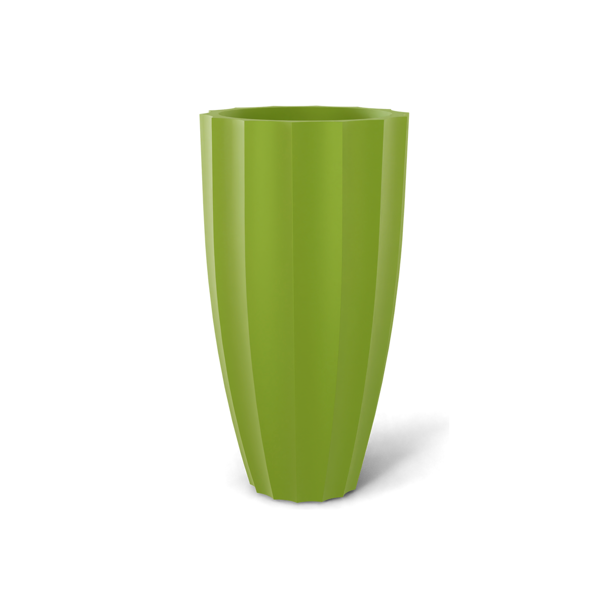 San Jose tall fluted fiberglass planter in Satin Green, 16 × 30 in, studio render