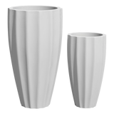 San jose tall fluted fiberglass planter shown in all sizes side by side in a studio render for comparing sizes: D 16 in × 30 in, D 22 in × 40 in