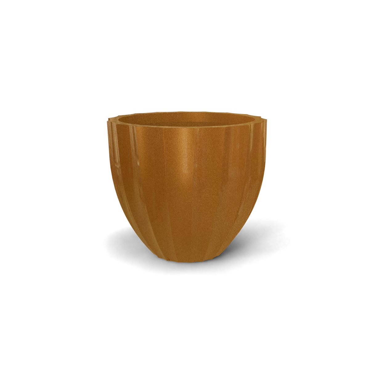 santa-barbara-fluted-round fiberglass planter, Metallic Bronze finish