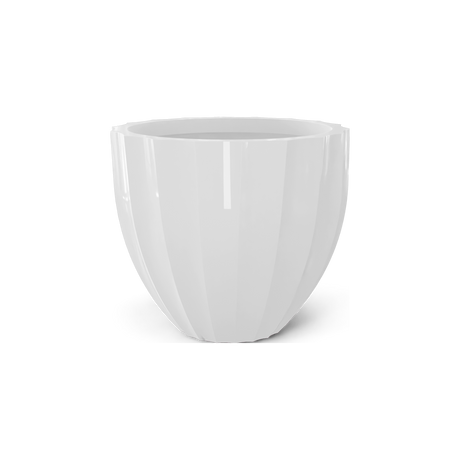 Santa Barbara fluted round fiberglass planter in Gloss Bright White