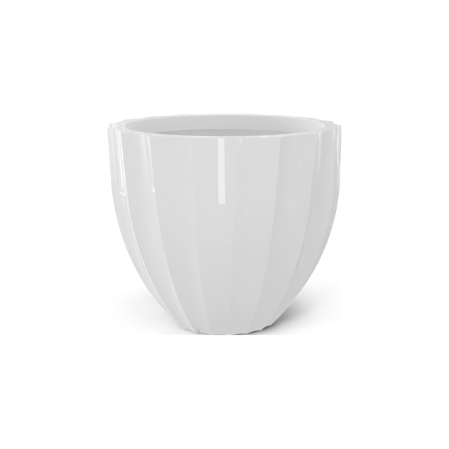 Santa Barbara fluted round fiberglass planter in Gloss Bright White