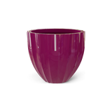 Santa Barbara fluted round fiberglass planter in Gloss Eggplant