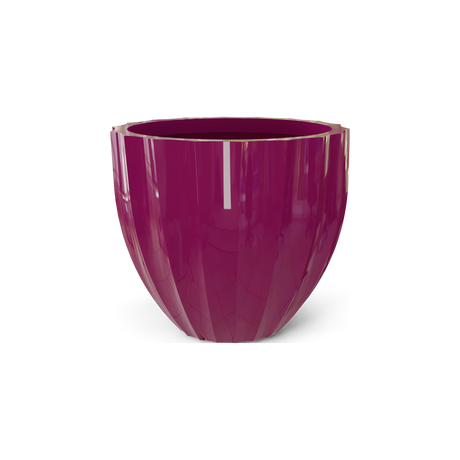 Santa Barbara fluted round fiberglass planter in Gloss Eggplant