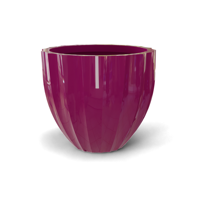 Santa barbara fluted round fiberglass planter in Gloss Eggplant, D 23 in × 20.3 in, studio render