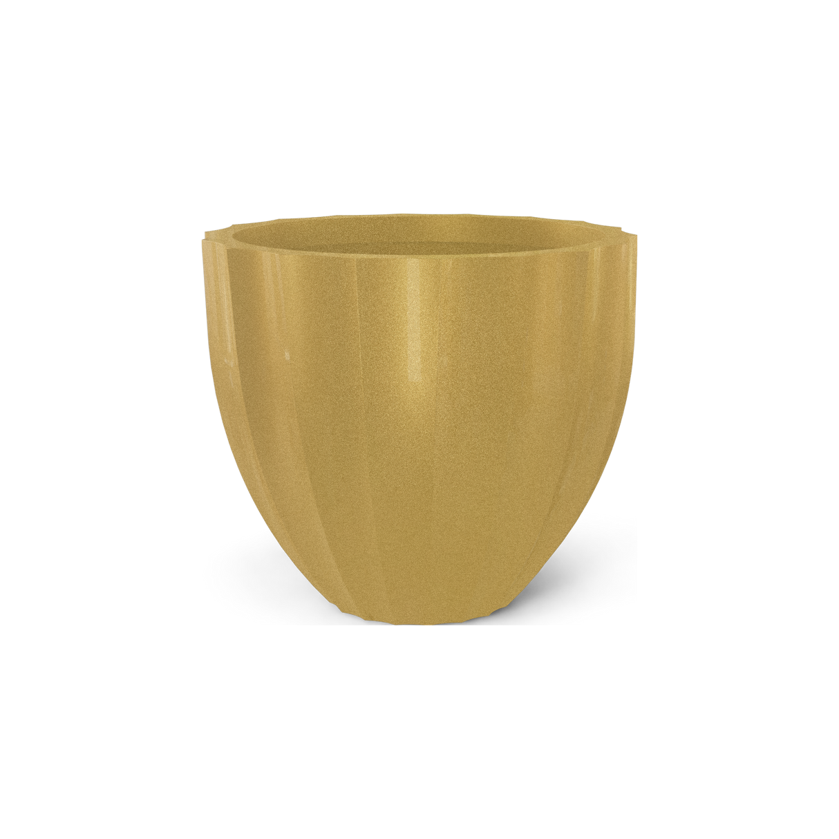 Santa Barbara fluted round fiberglass planter in Gloss Metallic Gold