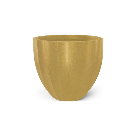 Santa Barbara fluted round fiberglass planter in Gloss Metallic Gold