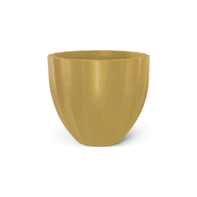 Santa Barbara fluted round fiberglass planter in Gloss Metallic Gold