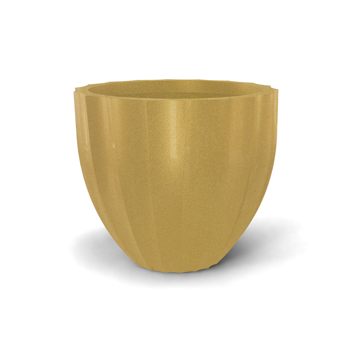 Santa barbara fluted round fiberglass planter in Gloss Metallic Gold, D 23 in × 20.3 in, studio render