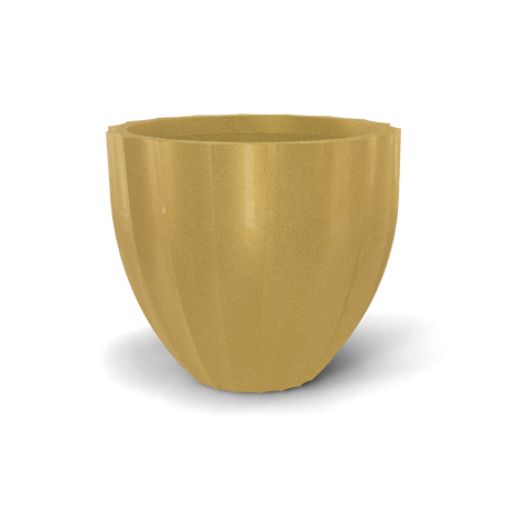Santa barbara fluted round fiberglass planter in Gloss Metallic Gold, D 23 in × 20.3 in, studio render