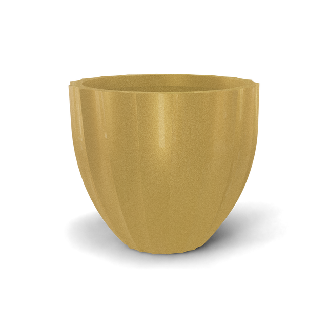 Santa barbara fluted round fiberglass planter in Gloss Metallic Gold, D 23 in × 20.3 in, studio render