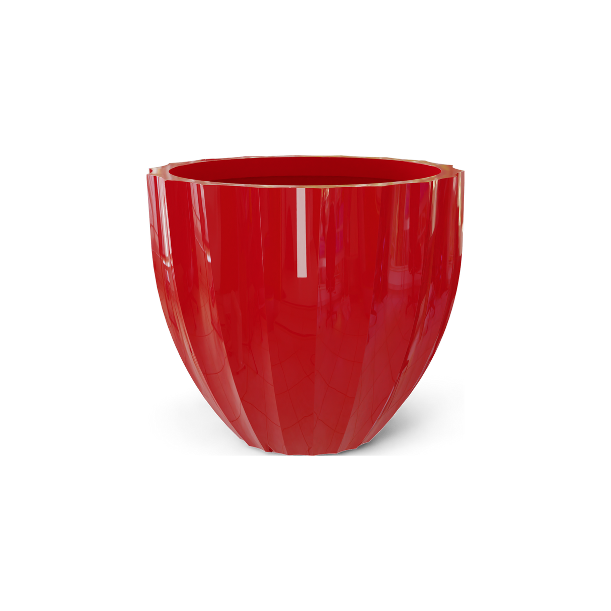 Santa Barbara fluted round fiberglass planter in Gloss Red