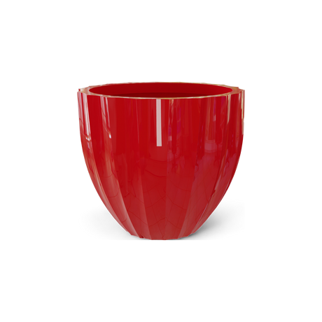 Santa Barbara fluted round fiberglass planter in Gloss Red