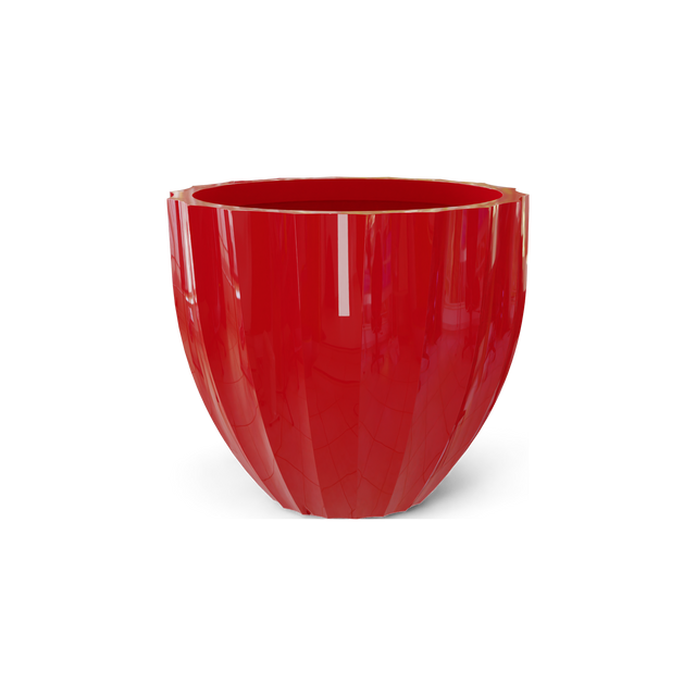 Santa Barbara fluted round fiberglass planter in Gloss Red