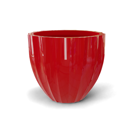 Santa barbara fluted round fiberglass planter in Gloss Red, D 23 in × 20.3 in, studio render