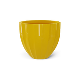 Santa Barbara fluted round fiberglass planter in Gloss Saffron