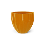 Santa Barbara fluted round fiberglass planter in Gloss Tangerine
