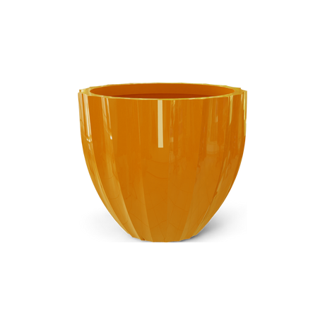 Santa Barbara fluted round fiberglass planter in Gloss Tangerine
