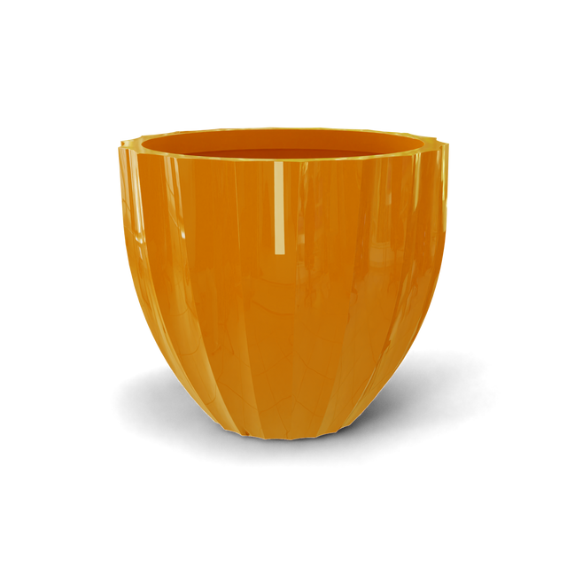 Santa barbara fluted round fiberglass planter in Gloss Tangerine, D 23 in × 20.3 in, studio render