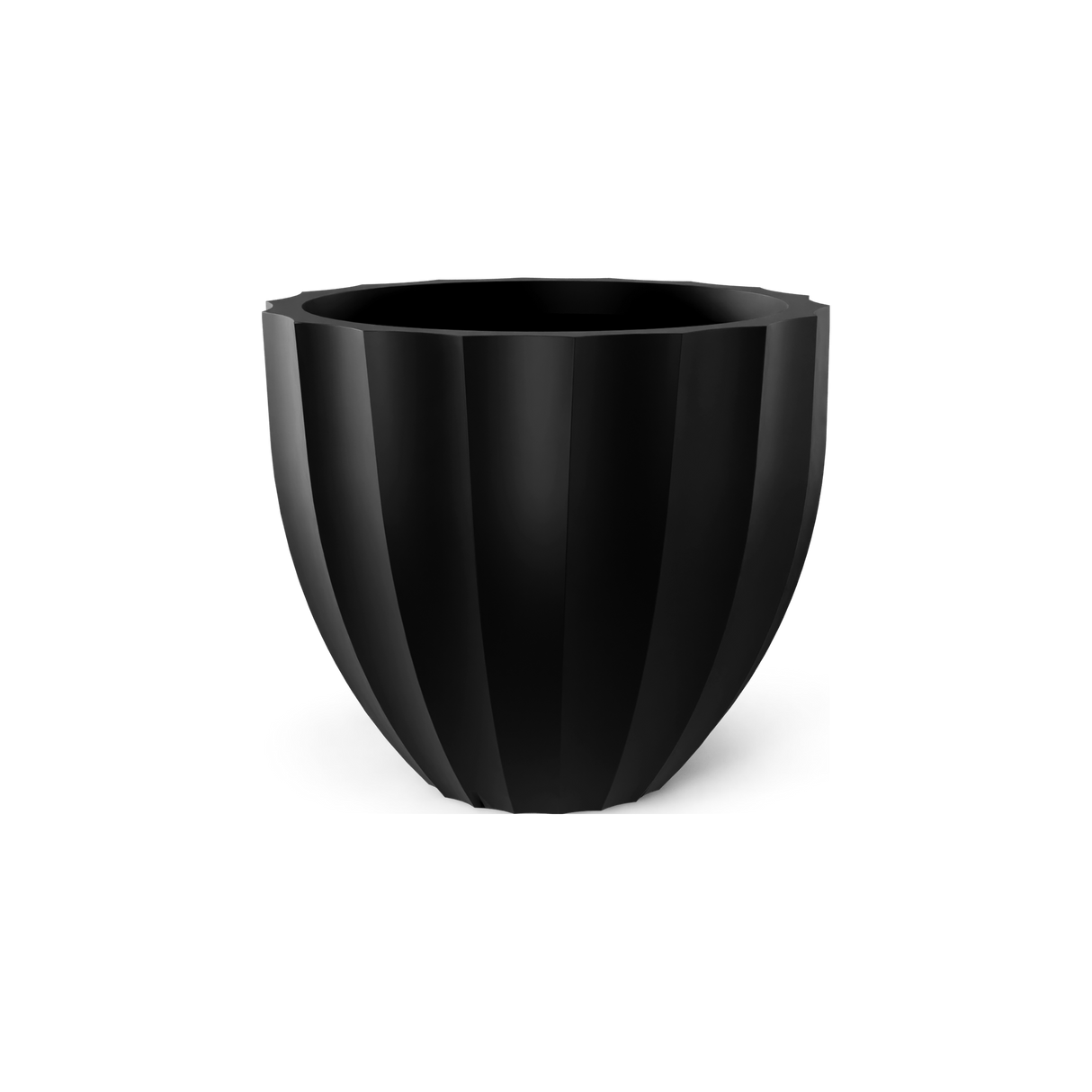Santa Barbara fluted round fiberglass planter in Matte Black