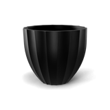 Santa barbara fluted round fiberglass planter in Matte Black, D 23 in × 20.3 in, studio render