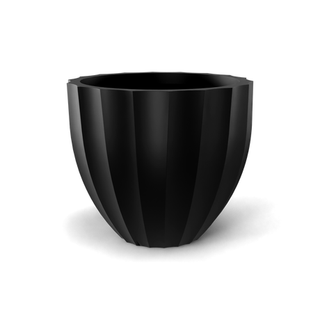 Santa barbara fluted round fiberglass planter in Matte Black, D 23 in × 20.3 in, studio render