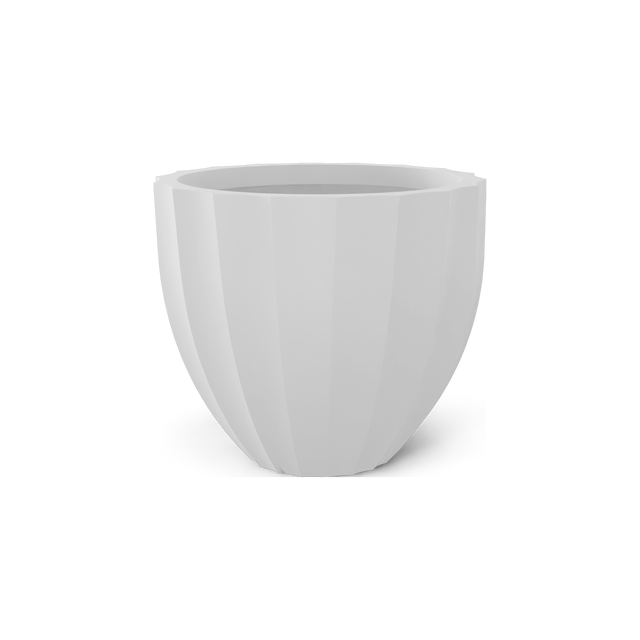 Santa Barbara fluted round fiberglass planter in Matte Bright White