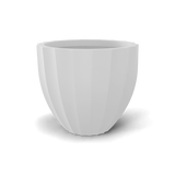 Santa barbara fluted round fiberglass planter in Matte Bright White, D 23 in × 20.3 in, studio render