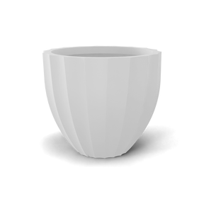 Santa barbara fluted round fiberglass planter in Matte Bright White, D 23 in × 20.3 in, studio render