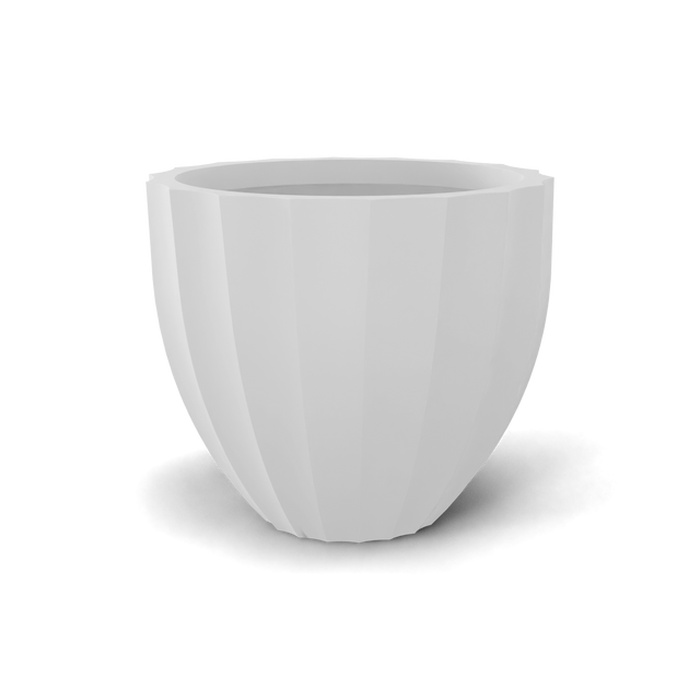 Santa barbara fluted round fiberglass planter in Matte Bright White, D 23 in × 20.3 in, studio render