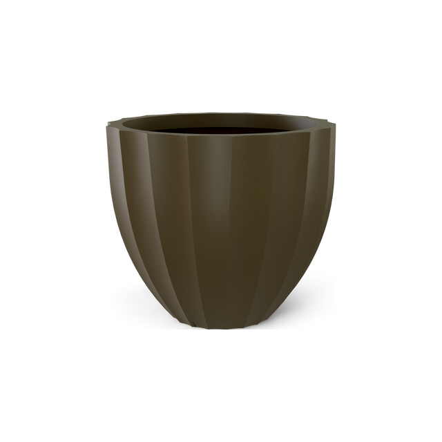 Santa Barbara fluted round fiberglass planter in Matte Bronze