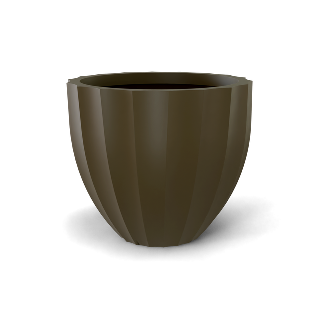 Santa barbara fluted round fiberglass planter in Matte Bronze, D 23 in × 20.3 in, studio render