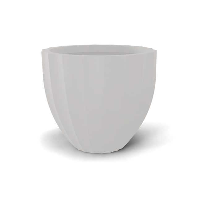 Santa barbara fluted round fiberglass planter in Matte Cement Grey, D 23 in × 20.3 in, studio render