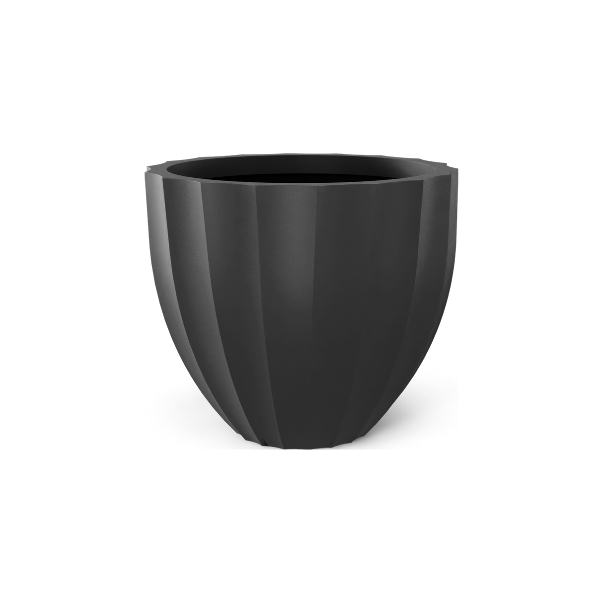 Santa Barbara fluted round fiberglass planter in Matte Charcoal