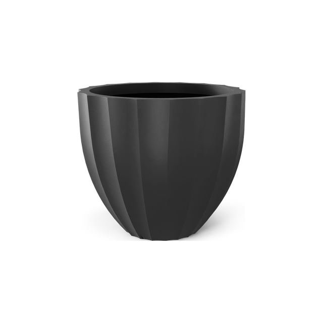 Santa Barbara fluted round fiberglass planter in Matte Charcoal