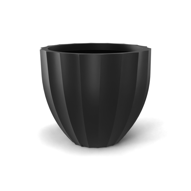 Santa barbara fluted round fiberglass planter in Matte Charcoal, D 23 in × 20.3 in, studio render