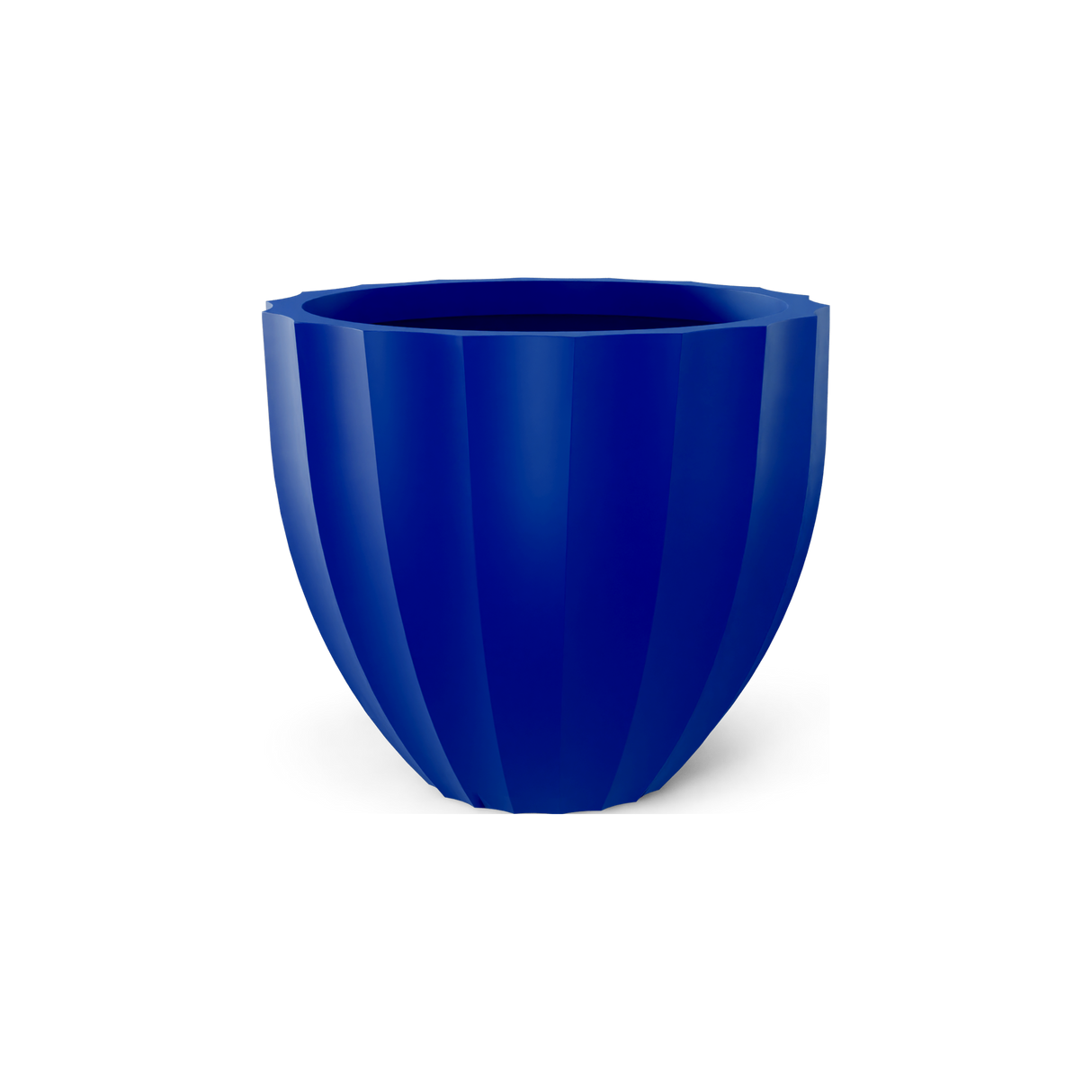 Santa Barbara fluted round fiberglass planter in Matte Cobalt Blue