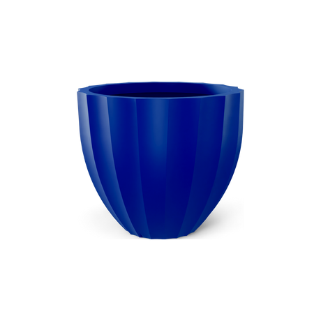 Santa Barbara fluted round fiberglass planter in Matte Cobalt Blue
