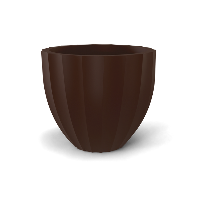 Santa barbara fluted round fiberglass planter in Matte Dark Brown, D 23 in × 20.3 in, studio render