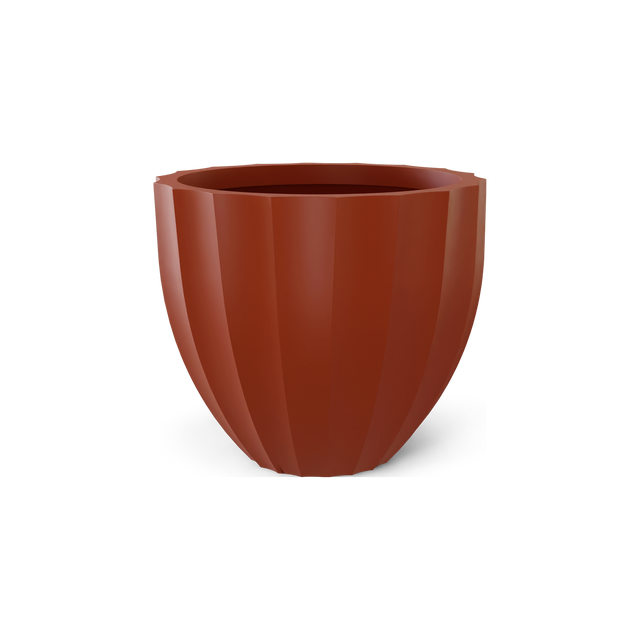 Santa Barbara fluted round fiberglass planter in Matte Terra Cotta