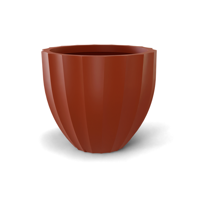 Santa barbara fluted round fiberglass planter in Matte Terra Cotta, D 23 in × 20.3 in, studio render