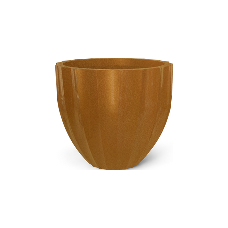 Santa Barbara fluted round fiberglass planter in Metallic Bronze