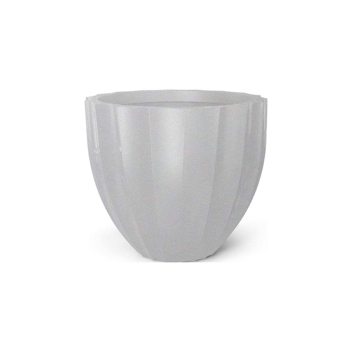 Santa Barbara fluted round fiberglass planter in Metallic Silver