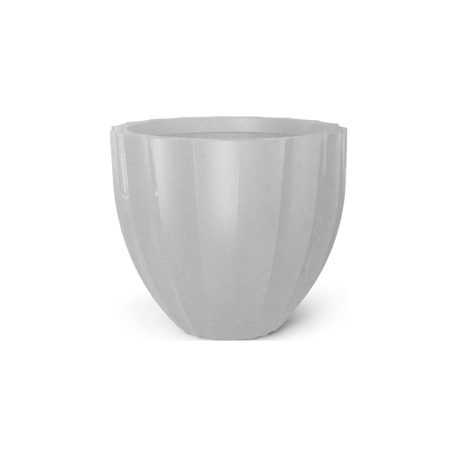 Santa Barbara fluted round fiberglass planter in Metallic Silver