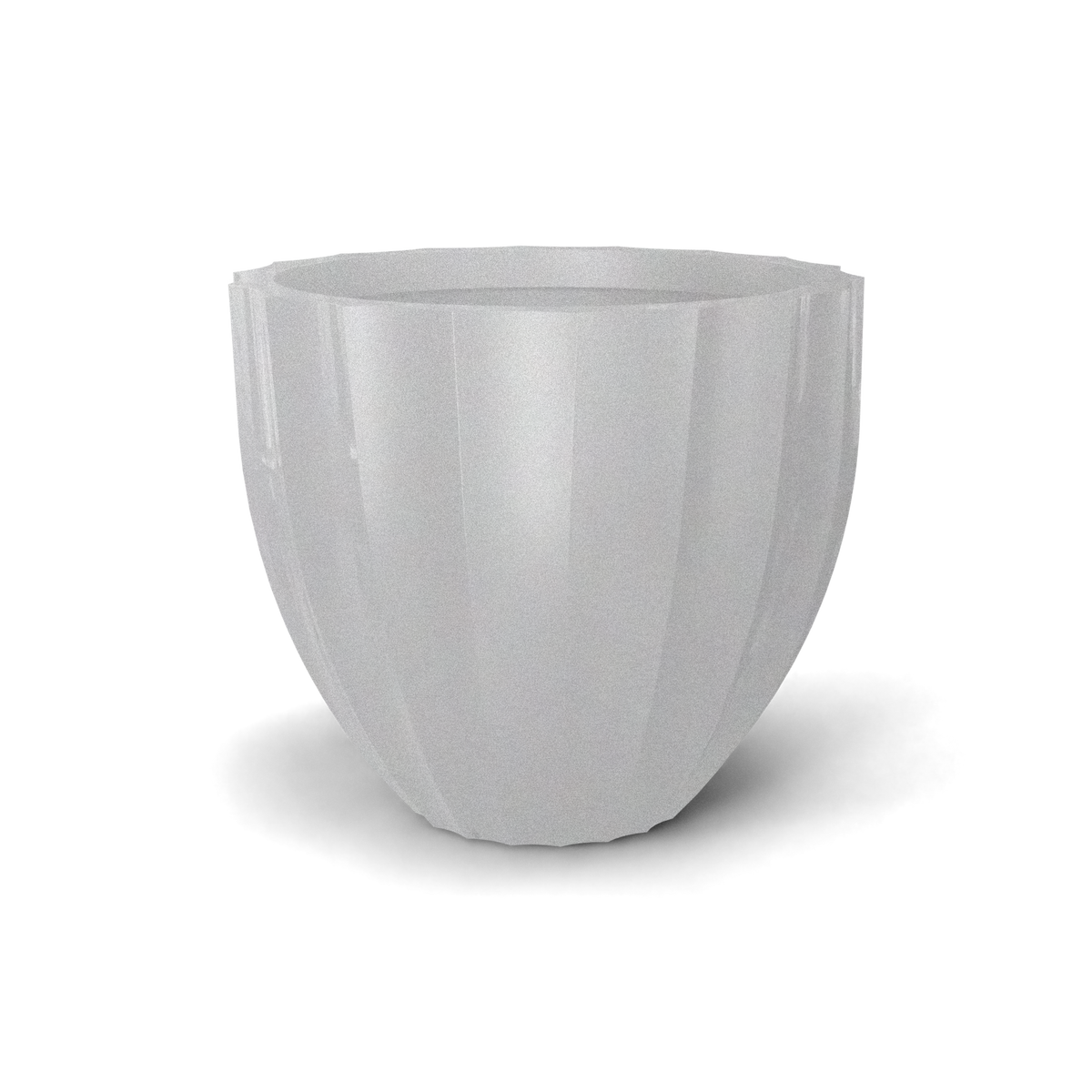 Santa barbara fluted round fiberglass planter in Metallic Silver, D 23 in × 20.3 in, studio render