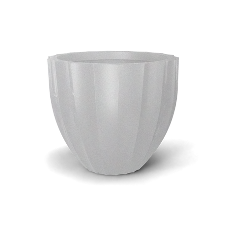 Santa barbara fluted round fiberglass planter in Metallic Silver, D 23 in × 20.3 in, studio render